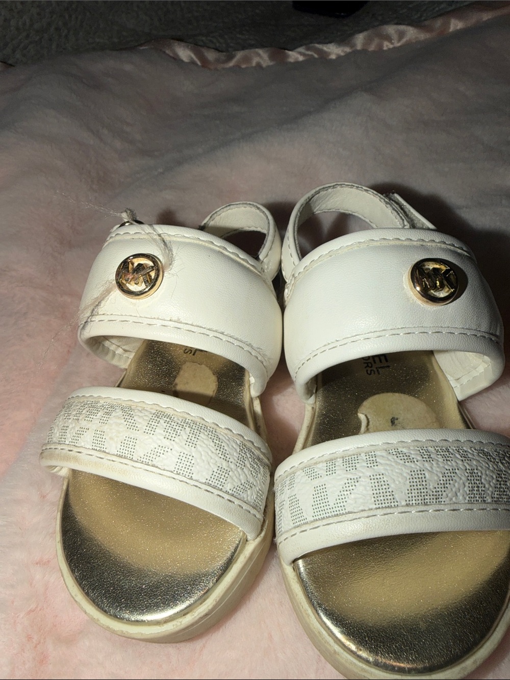 Michael Kors Girls White Sandals with Gold Footbed
